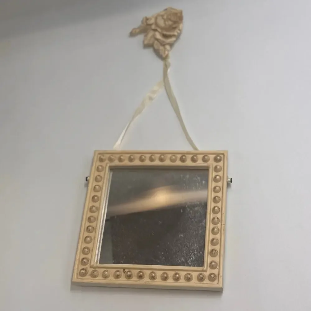 Burnes of Boston Beaded Square Mirror with Rose Hanging Wall Decor 6x6